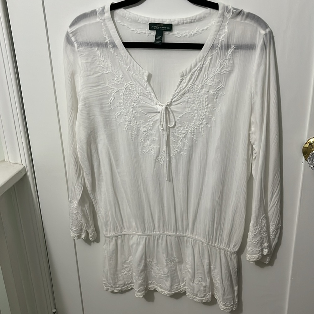 RALPH LAUREN White Peplum Blouse